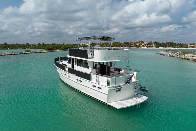 2 Hour Sunset-53' Hatteras Tulum, Playa Del Carmen, Riviera Maya - Snorkel with sea turtles and reef fish in clear Caribbean water