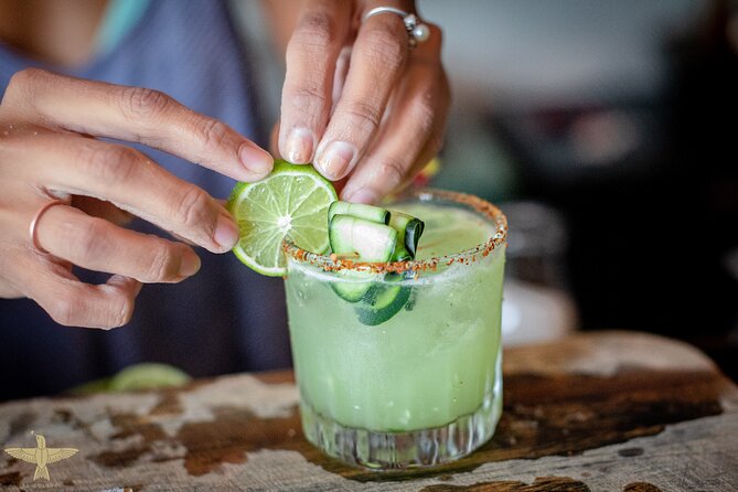Food & Mixology Tour:Tequila,Tacos, Mezcal and Agave Cocktails - Stop 1: Joe Jacks Fish Shack, pineapple mezcalini and a fish taco