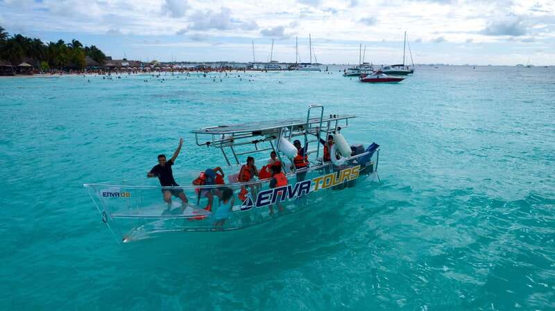 Isla Mujeres: Excursion Crystal Boat Tour at the Caribbean - El Farito Reef: Where Colorful Fish Show Up Through the Transparent Hull